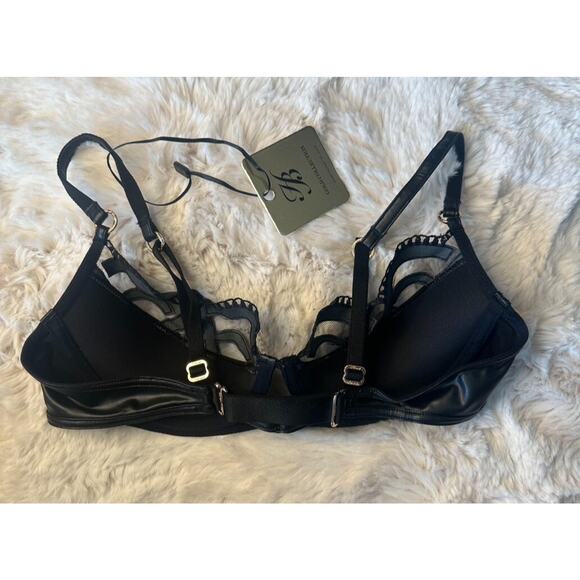 Honey Birdette CLAIRE🖤 Black & Gold Faux Leather Bra 32C - Picture 3 of 5